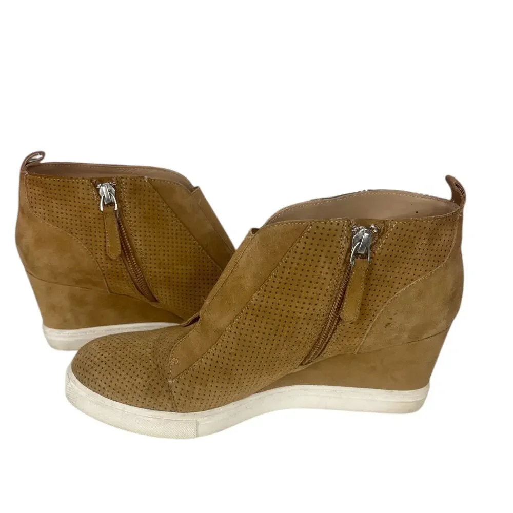LINEA PAOLO Women's SUEDE PLATFORM WEDGE Shoes Tan Size 7.5 - 3